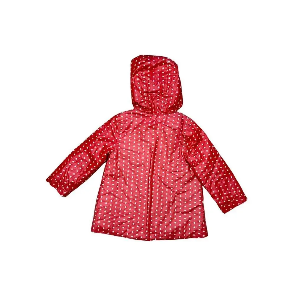 Janie and Jack Red White Polka Dot Ruffle Trim Lined Raincoat w Hood Size 2-3T